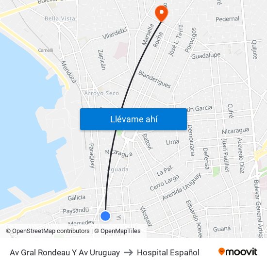 Av Gral Rondeau Y Av Uruguay to Hospital Español map