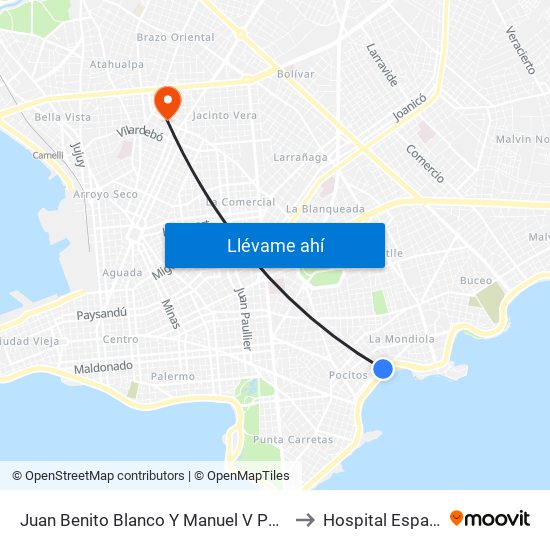 Juan Benito Blanco Y Manuel V Pagola to Hospital Español map