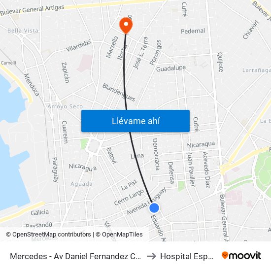 Mercedes - Av Daniel Fernandez Crespo to Hospital Español map