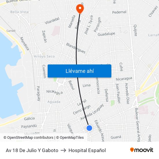 Av 18 De Julio Y Gaboto to Hospital Español map