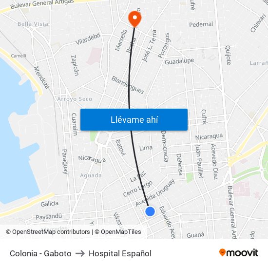 Colonia - Gaboto to Hospital Español map