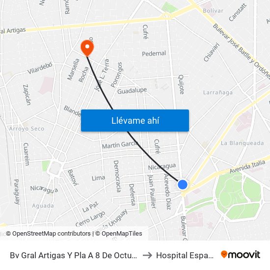 Bv Gral Artigas Y Pla A 8 De Octubre to Hospital Español map