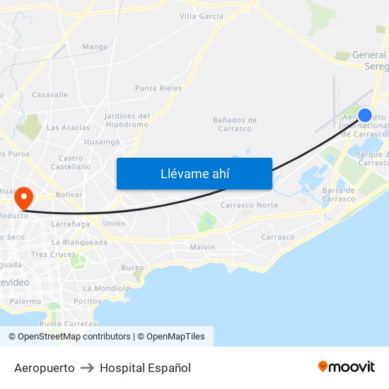 Aeropuerto to Hospital Español map