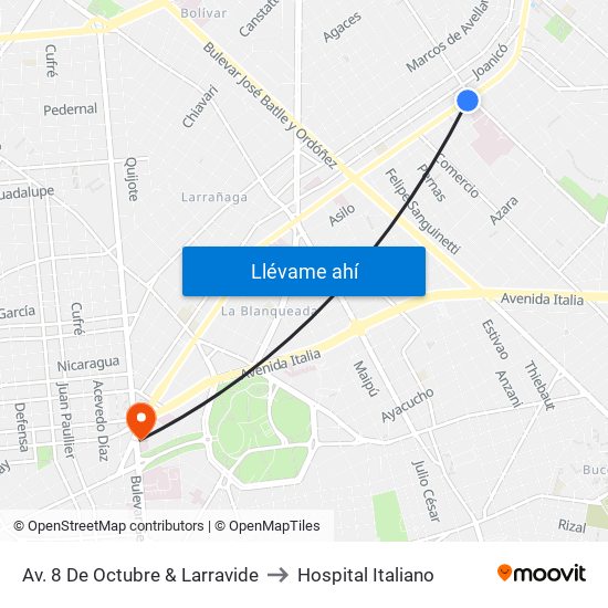 Av. 8 De Octubre & Larravide to Hospital Italiano map