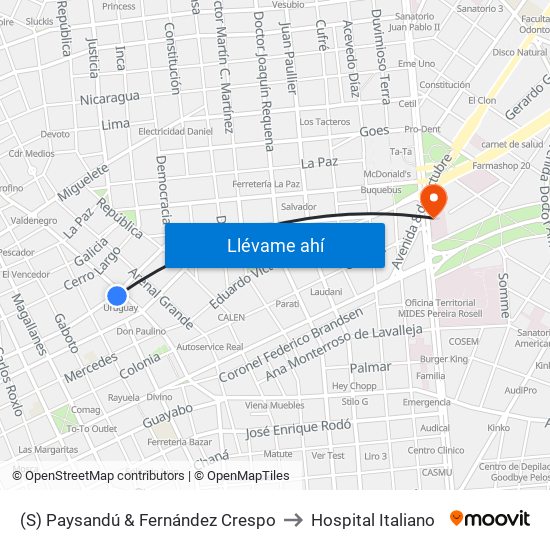 (S) Paysandú & Fernández Crespo to Hospital Italiano map