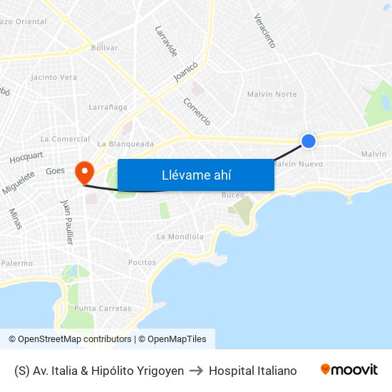 (S) Av. Italia & Hipólito Yrigoyen to Hospital Italiano map