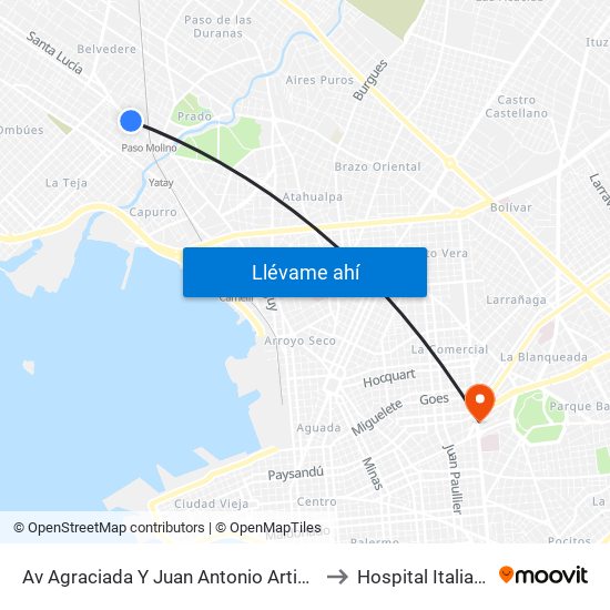 Av Agraciada Y Juan Antonio Artigas to Hospital Italiano map