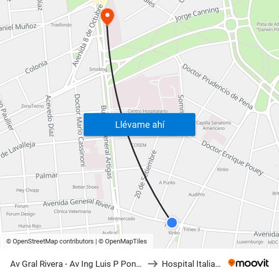 Av Gral Rivera - Av Ing Luis P Ponce to Hospital Italiano map