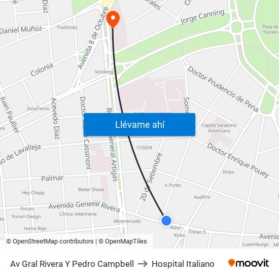 Av Gral Rivera Y Pedro Campbell to Hospital Italiano map