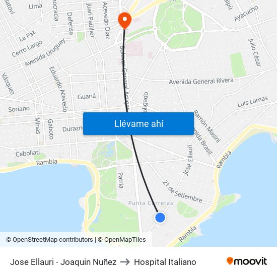 Jose Ellauri - Joaquin Nuñez to Hospital Italiano map