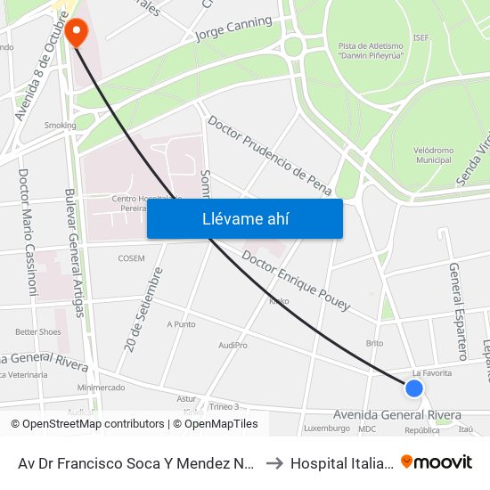 Av Dr Francisco Soca Y Mendez Nuñez to Hospital Italiano map