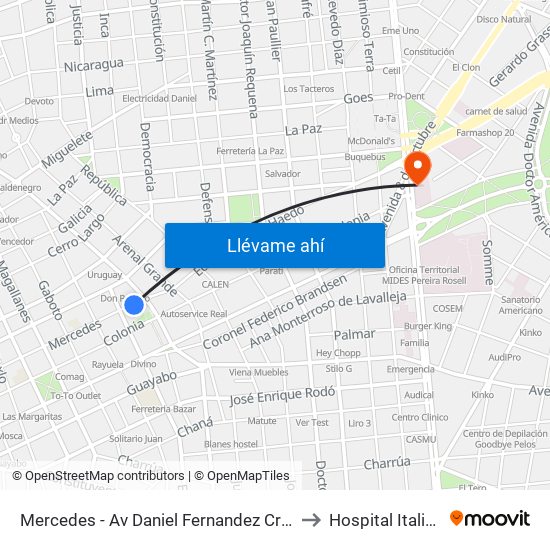 Mercedes - Av Daniel Fernandez Crespo to Hospital Italiano map