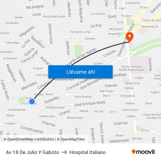 Av 18 De Julio Y Gaboto to Hospital Italiano map