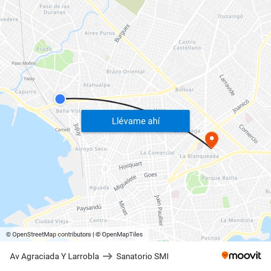 Av Agraciada Y Larrobla to Sanatorio SMI map
