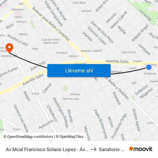 Av Mcal Francisco Solano Lopez - Av Italia to Sanatorio SMI map