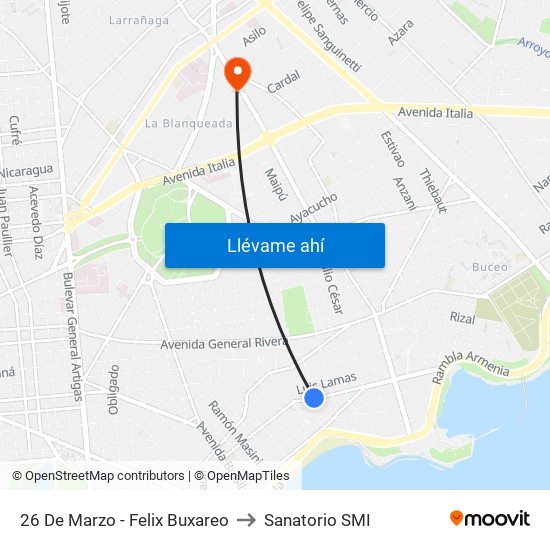 26 De Marzo - Felix Buxareo to Sanatorio SMI map
