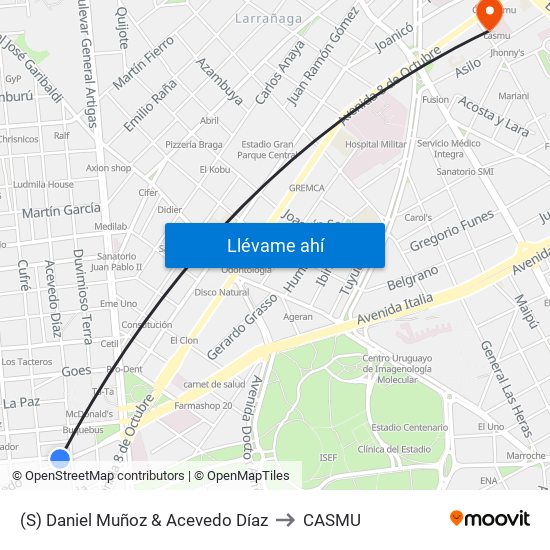 (S) Daniel Muñoz & Acevedo Díaz to CASMU map