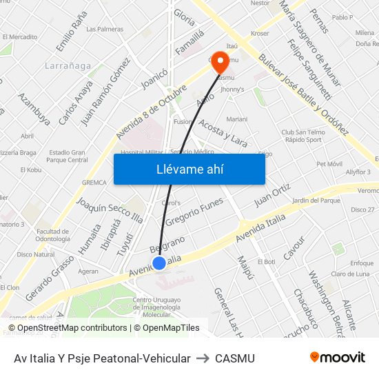 Av Italia Y Psje Peatonal-Vehicular to CASMU map