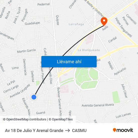 Av 18 De Julio Y Arenal Grande to CASMU map