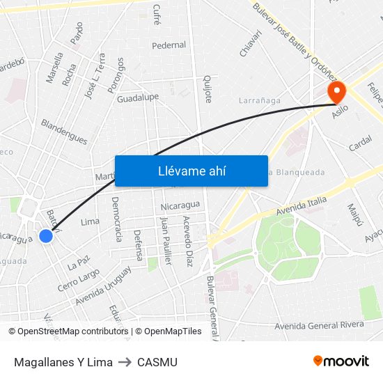 Magallanes Y Lima to CASMU map