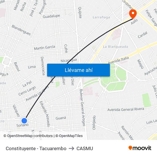 Constituyente - Tacuarembo to CASMU map