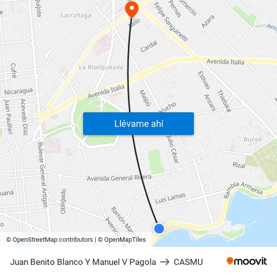Juan Benito Blanco Y Manuel V Pagola to CASMU map