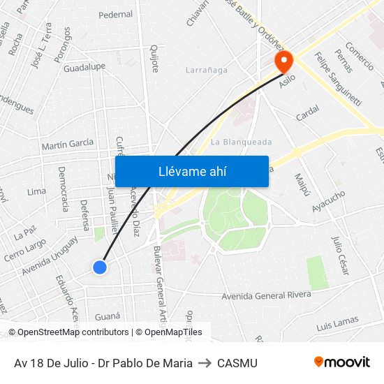 Av 18 De Julio - Dr Pablo De Maria to CASMU map