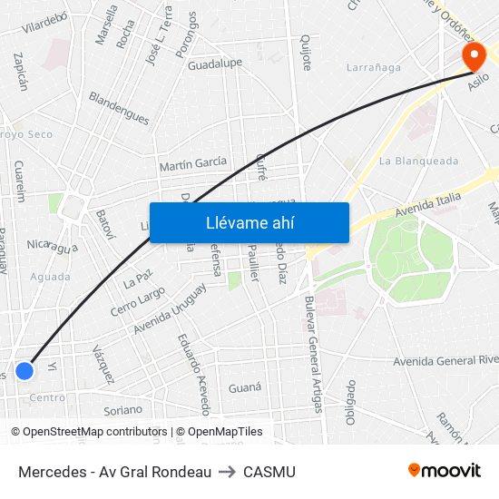 Mercedes - Av Gral Rondeau to CASMU map