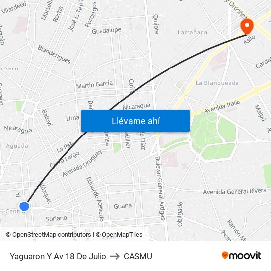 Yaguaron Y Av 18 De Julio to CASMU map