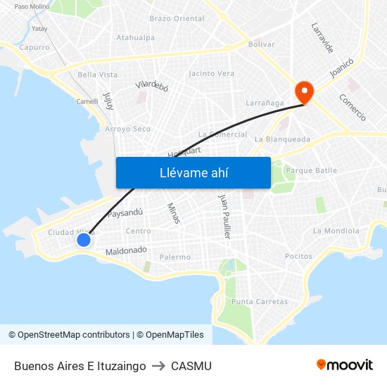 Buenos Aires E Ituzaingo to CASMU map