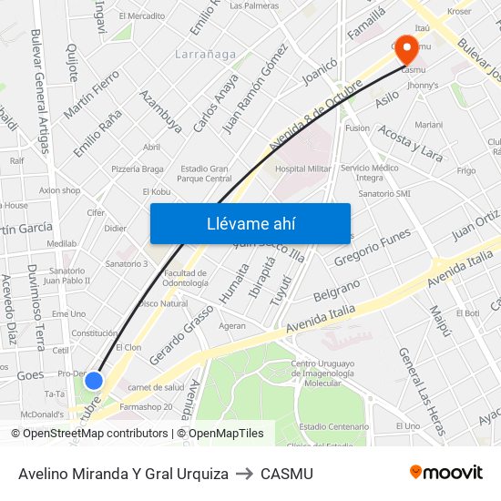 Avelino Miranda Y Gral Urquiza to CASMU map