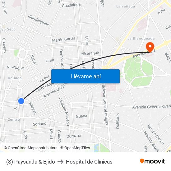 (S) Paysandú & Ejido to Hospital de Clínicas map