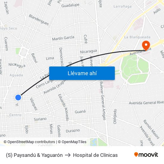 (S) Paysandú & Yaguarón to Hospital de Clínicas map