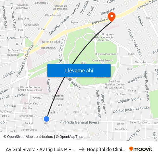 Av Gral Rivera - Av Ing Luis P Ponce to Hospital de Clínicas map