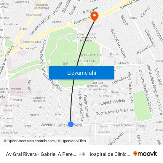 Av Gral Rivera - Gabriel A Pereira to Hospital de Clínicas map