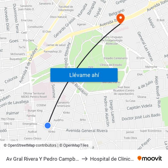 Av Gral Rivera Y Pedro Campbell to Hospital de Clínicas map