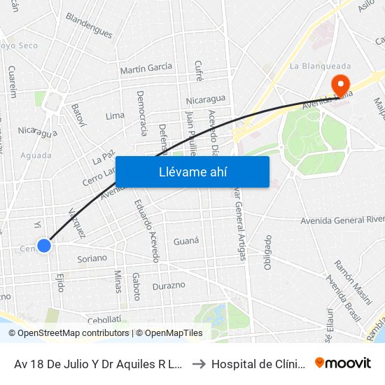 Av 18 De Julio Y Dr Aquiles R Lanza to Hospital de Clínicas map