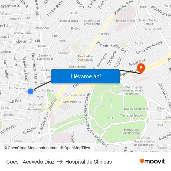 Goes - Acevedo Diaz to Hospital de Clínicas map