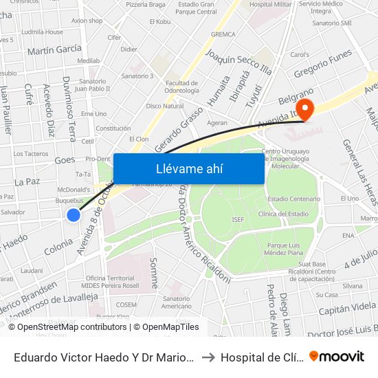 Eduardo Victor Haedo Y Dr Mario Cassinoni to Hospital de Clínicas map