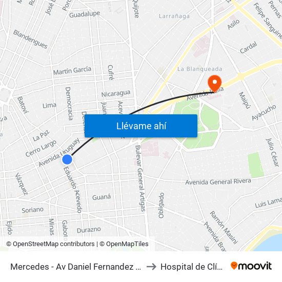 Mercedes - Av Daniel Fernandez Crespo to Hospital de Clínicas map