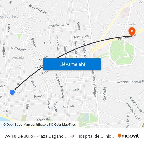 Av 18 De Julio - Plaza Cagancha to Hospital de Clínicas map