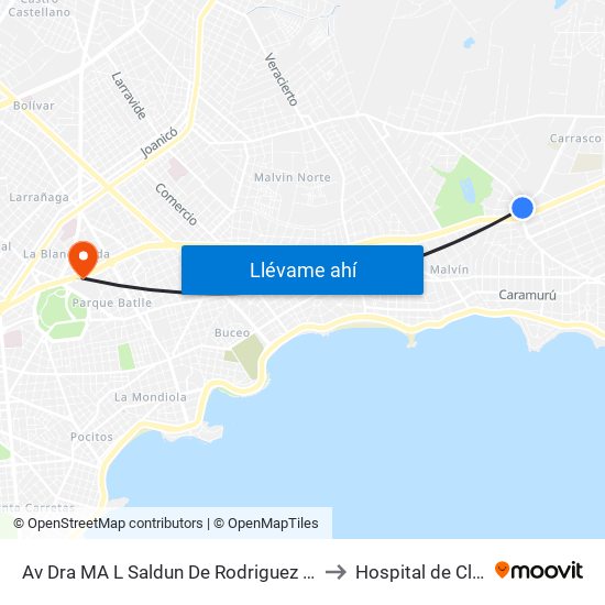 Av Dra MA L Saldun De Rodriguez - Av Bolivia to Hospital de Clínicas map