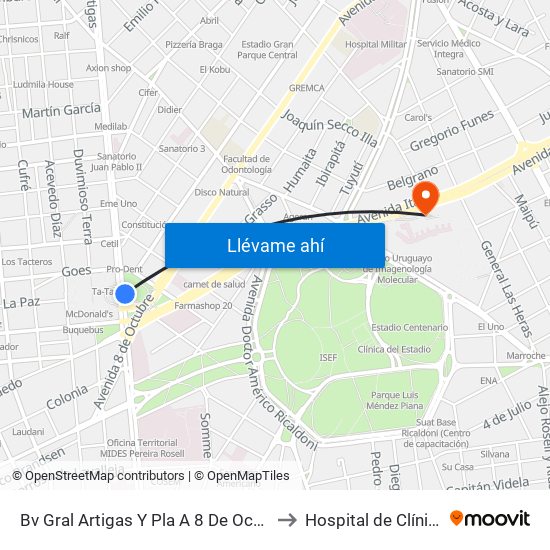 Bv Gral Artigas Y Pla A 8 De Octubre to Hospital de Clínicas map
