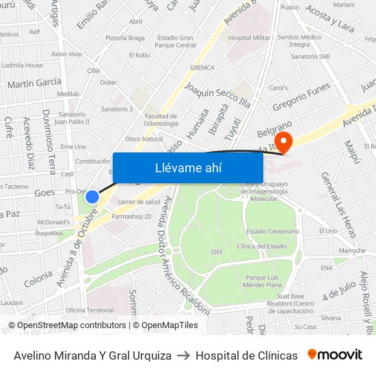 Avelino Miranda Y Gral Urquiza to Hospital de Clínicas map