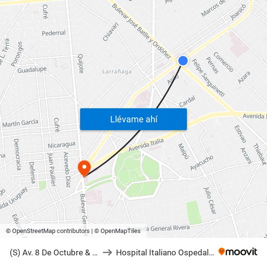 (S) Av. 8 De Octubre & Agustina Contucci to Hospital Italiano Ospedale Italiano Umberto I map