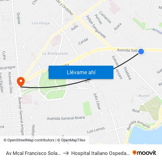 Av Mcal Francisco Solano Lopez - Av Italia to Hospital Italiano Ospedale Italiano Umberto I map