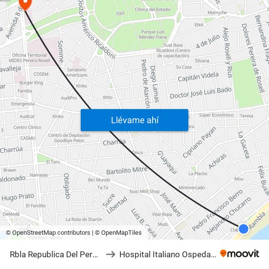 Rbla Republica Del Peru Y Gabriel A Pereira to Hospital Italiano Ospedale Italiano Umberto I map