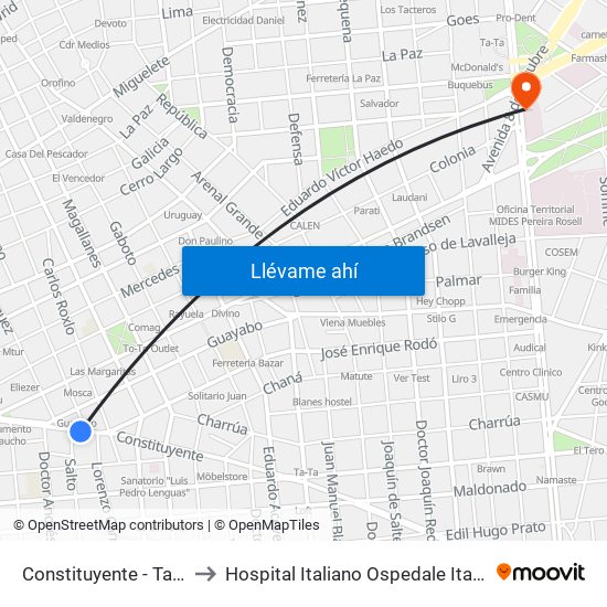 Constituyente - Tacuarembo to Hospital Italiano Ospedale Italiano Umberto I map