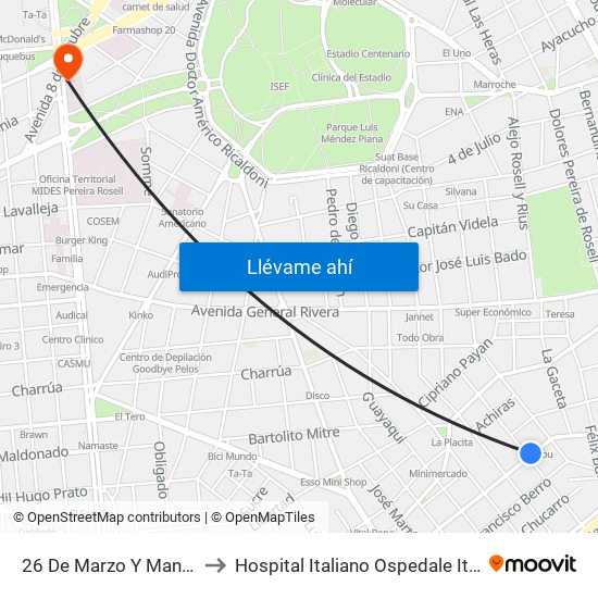 26 De Marzo Y Manuel V Pagola to Hospital Italiano Ospedale Italiano Umberto I map