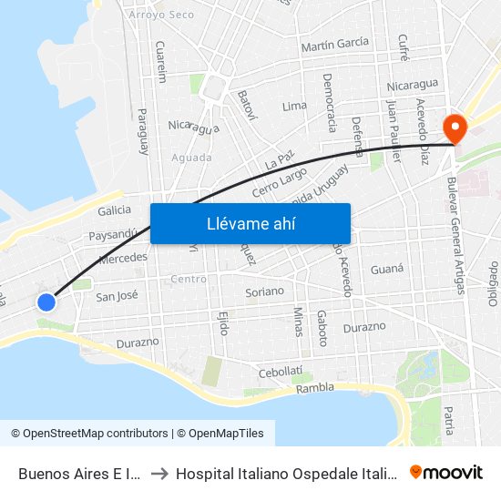 Buenos Aires E Ituzaingo to Hospital Italiano Ospedale Italiano Umberto I map